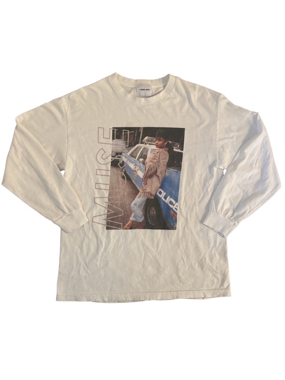Young Muse Sade White Long-Sleeve Graphic Tee with Front Photo Print